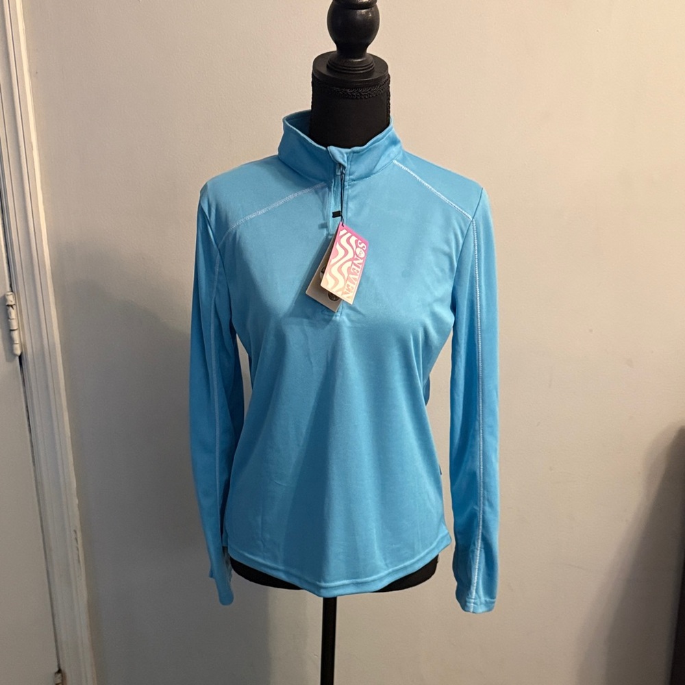 Women's Aqua Fitted Golf Quarter-Zip Pull Over